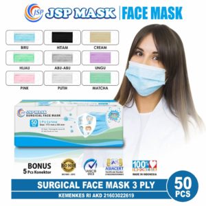 (BISA COD) Masker 3PLY isi 50 PC FREE 5 KONEKTOR masker medis KEMENKES surgical JSP mask SM04